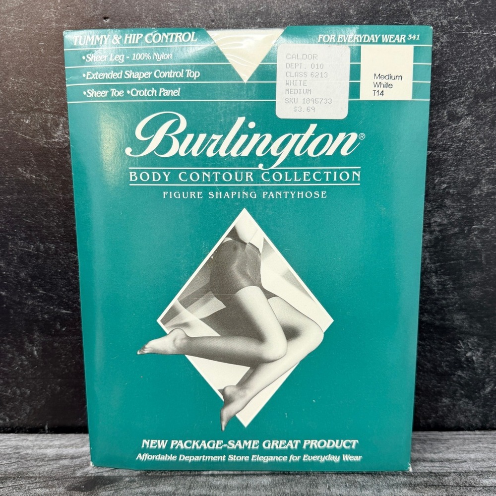 Vintage Burlington Body Contour White Control Top Pantyhose Medium NOS